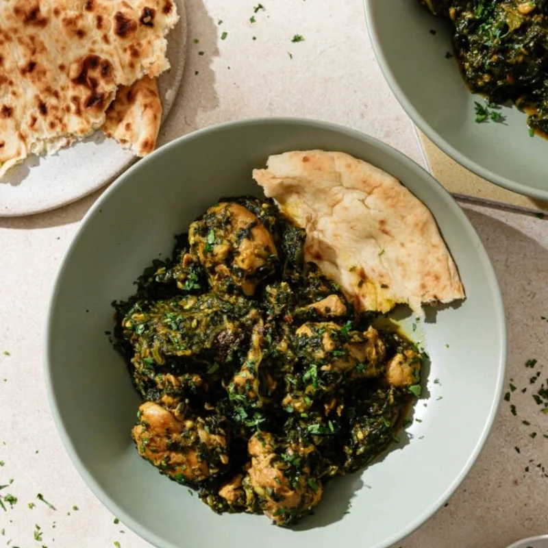 Paratha with curry (saag, chicken, chana)